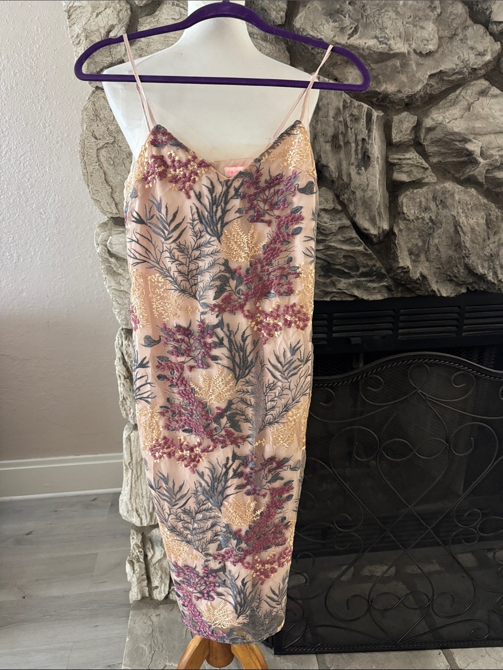 Floral Embroidered Slip Dress in Blush Pink